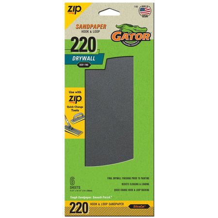 GATOR FINISHING Zip SilicaCut Drywall Hook and Loop Sandpaper Sheets, 220 Very Fine Grit 7160